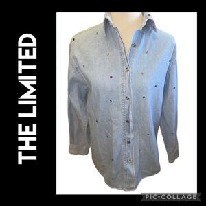 The Limited 100% Cotton Lightweight Denim Button Front Long Sleeve Shirt With La